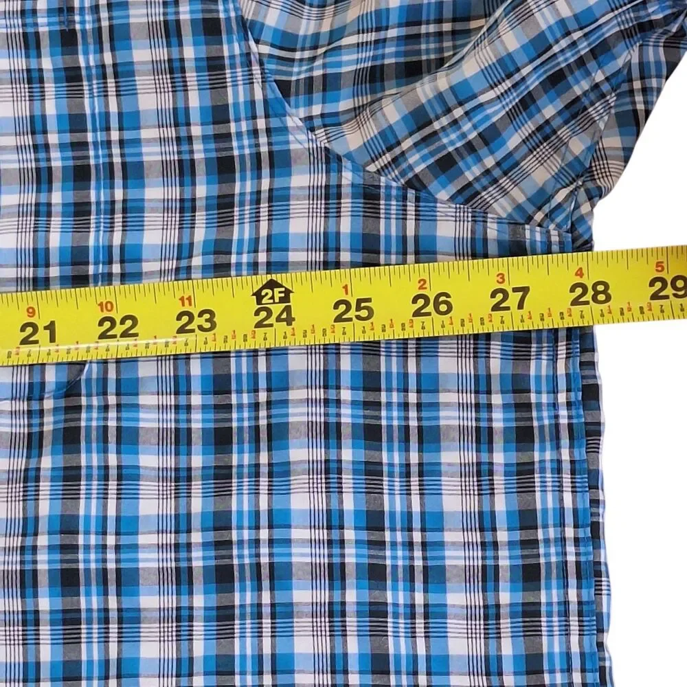 The North Face Short Sleeve Woven Shirt Mens XXL Button Up Plaid Blue 2XL